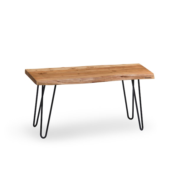 Alaterre Furniture Hairpin Natural Live Edge Wood with Metal 36" Bench, Natural AWDD0320 - main